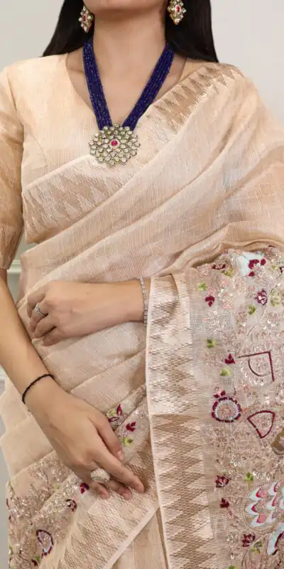 Cream Kota Tissue Zari Embroidery Work Saree | Sarees, Bollywood Sarees, Creative Sarees, Designer Sarees, Embroidered Sarees, Ethnic Saree, Modern Digital sarees, Party Wear Sarees