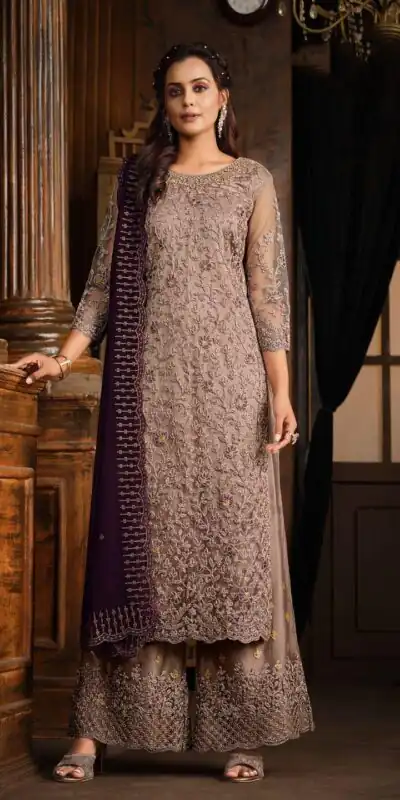 Cream Net With Coding Sequence Work Salwar Suit | Jump Suits, Salwar suit, Casual Suits, Creative suits, Designer Suits, Palazzo Suits, Party Wear Suits, Patiala Suits, Straight Suits