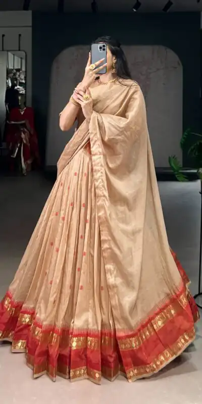 Cream Pure Chanderi Zari Work Lehenga Choli | Lehenga, Bollywood Lehenga, Creative Lehenga, Designer Lehenga, Embroidered Lehenga, Party Wear Lehenga