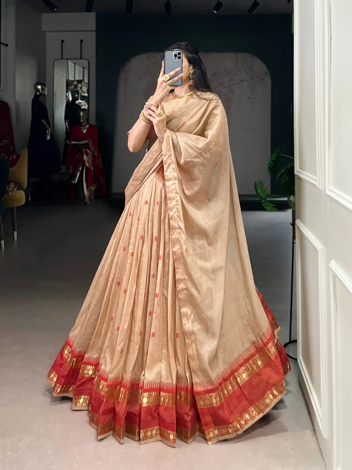 Cream Pure Chanderi Zari Work Lehenga Choli | Lehenga, Bollywood Lehenga, Creative Lehenga, Designer Lehenga, Embroidered Lehenga, Party Wear Lehenga