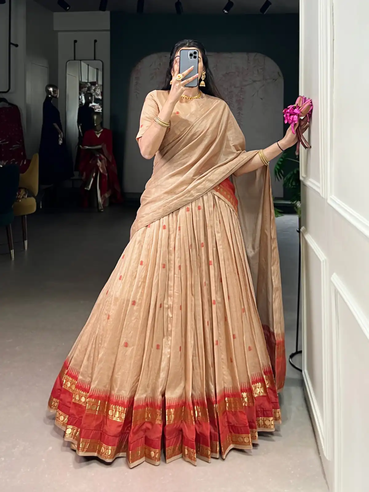 Cream Pure Chanderi Zari Work Lehenga Choli | Lehenga, Bollywood Lehenga, Creative Lehenga, Designer Lehenga, Embroidered Lehenga, Party Wear Lehenga