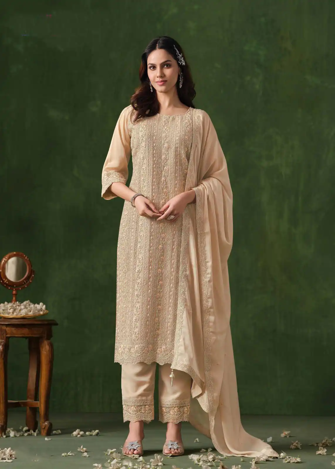 Cream Rangoli Coding Sequence Work Salwar Suit | Jump Suits, Salwar suit, Casual Suits, Creative suits, Designer Suits, Palazzo Suits, Party Wear Suits, Patiala Suits, Straight Suits