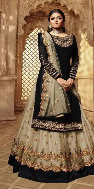 Cream Satin Georgette Stone Work Salwar Suit | Jump Suits, Salwar suit, Casual Suits, Creative suits, Designer Suits, Palazzo Suits, Party Wear Suits, Patiala Suits, Straight Suits