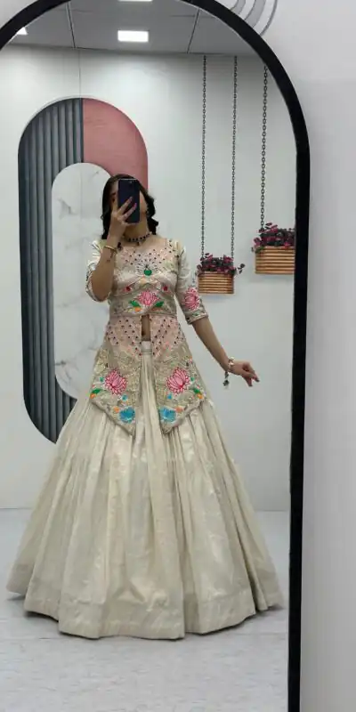 Cream Simar Cosmos Embroidery Work Lehenga Choli | Lehenga, Bollywood Lehenga, Creative Lehenga, Designer Lehenga, Embroidered Lehenga, Party Wear Lehenga