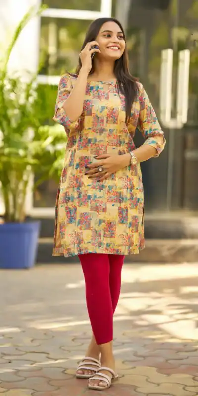 Cream Simmer Silk Office Wear Printed Kurti | Kurti, Bollywood Kurti, Creative Kurtis, Designer Kurti, Party Wear Kurti, Selfie Kurti