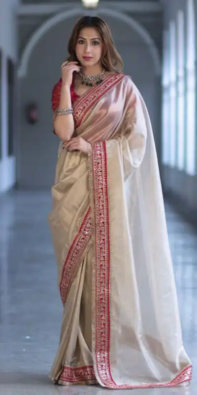 Cream Soft Twil Net Embroidery Work Saree | Sarees, Bollywood Sarees, Creative Sarees, Designer Sarees, Embroidered Sarees, Ethnic Saree, Modern Digital sarees, Party Wear Sarees