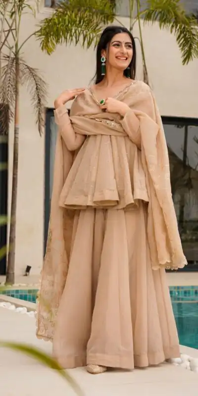 Cream Tabby Organza Lace Work Salwar Suit | Jump Suits, Salwar suit, Casual Suits, Creative suits, Designer Suits, Palazzo Suits, Party Wear Suits, Patiala Suits, Straight Suits
