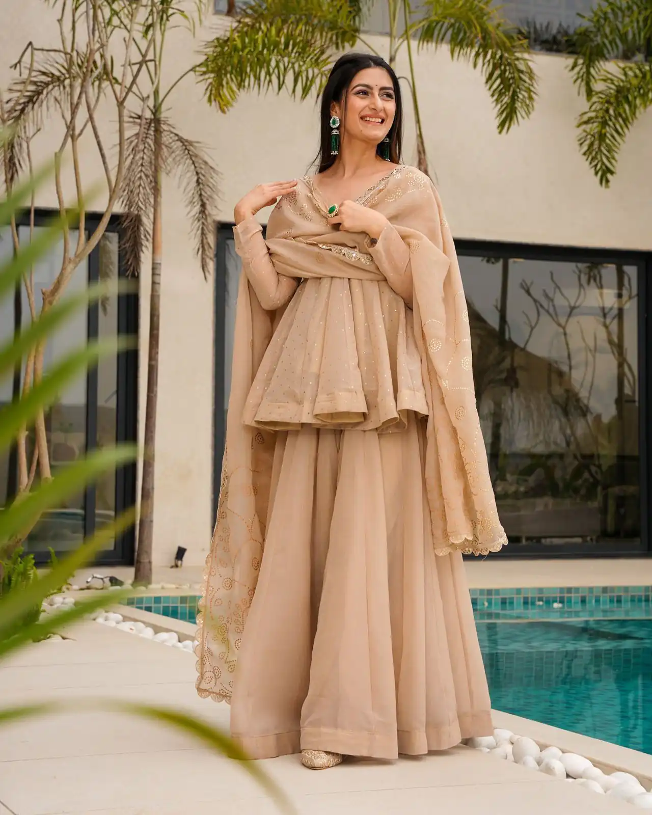 Cream Tabby Organza Lace Work Salwar Suit | Jump Suits, Salwar suit, Casual Suits, Creative suits, Designer Suits, Palazzo Suits, Party Wear Suits, Patiala Suits, Straight Suits
