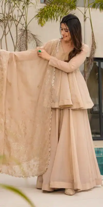 Cream Tabby Organza Lace Work Salwar Suit | Jump Suits, Salwar suit, Casual Suits, Creative suits, Designer Suits, Palazzo Suits, Party Wear Suits, Patiala Suits, Straight Suits