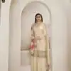 Cream Viscose Chinon Embroidered Sequence Salwar Suit | Salwar suit, Casual Suits, Creative suits, Designer Suits, Palazzo Suits, Party Wear Suits, Patiala Suits, Straight Suits