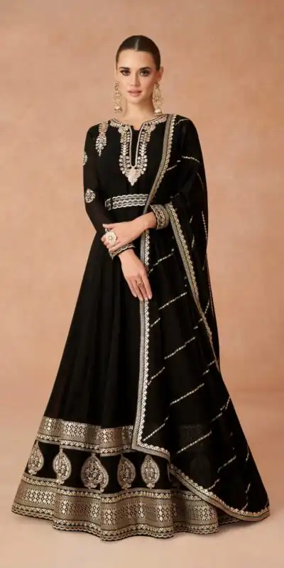 Dark Brown Faux Georgette With Embroidery Work Anarkali Gown | Gowns, Bollywood Gowns, Creative Gowns, Designer Gowns, Embroidered Gowns, Party Wear Gowns, Straight Suits