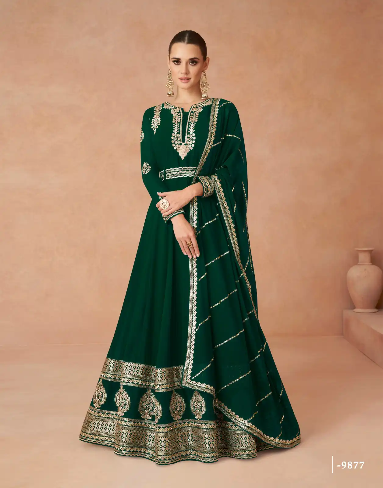 Dark Green Faux Georgette With Embroidery Work Anarkali Gown | Gowns, Bollywood Gowns, Creative Gowns, Designer Gowns, Embroidered Gowns, Party Wear Gowns, Straight Suits