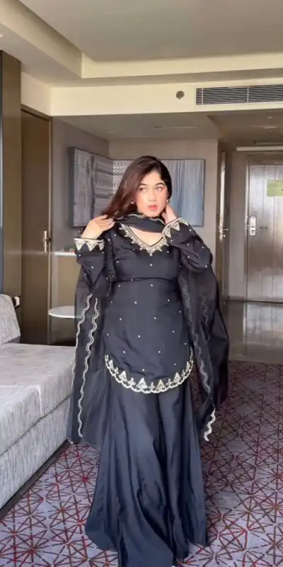 Dark Grey Natural Crap Silk With Embroider Salwar Suit | Jump Suits, Tops & Bottoms, Track Suits, Salwar suit, Casual Suits, Creative suits, Designer Suits, Palazzo Suits, Party Wear Suits, Patiala Suits, Straight Suits, Trendy Wear