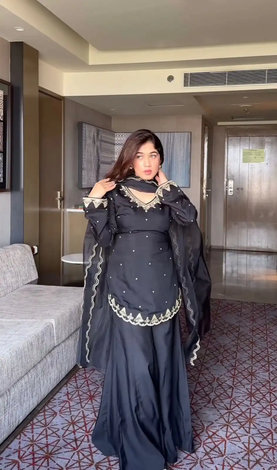 Dark Grey Natural Crap Silk With Embroider Salwar Suit | Jump Suits, Tops & Bottoms, Track Suits, Salwar suit, Casual Suits, Creative suits, Designer Suits, Palazzo Suits, Party Wear Suits, Patiala Suits, Straight Suits, Trendy Wear