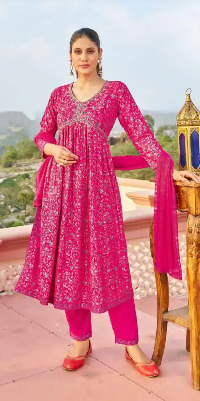 Dark Pink Rayon Alia Cut With Embroidery Work Kurti | Kurti, Bollywood Kurti, Creative Kurtis, Designer Kurti, Party Wear Kurti, Selfie Kurti