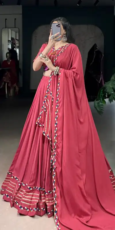 Dark Pink Rayon Mirror Gamthi Work Lehenga Choli | Lehenga, Bollywood Lehenga, Creative Lehenga, Designer Lehenga, Embroidered Lehenga, Party Wear Lehenga