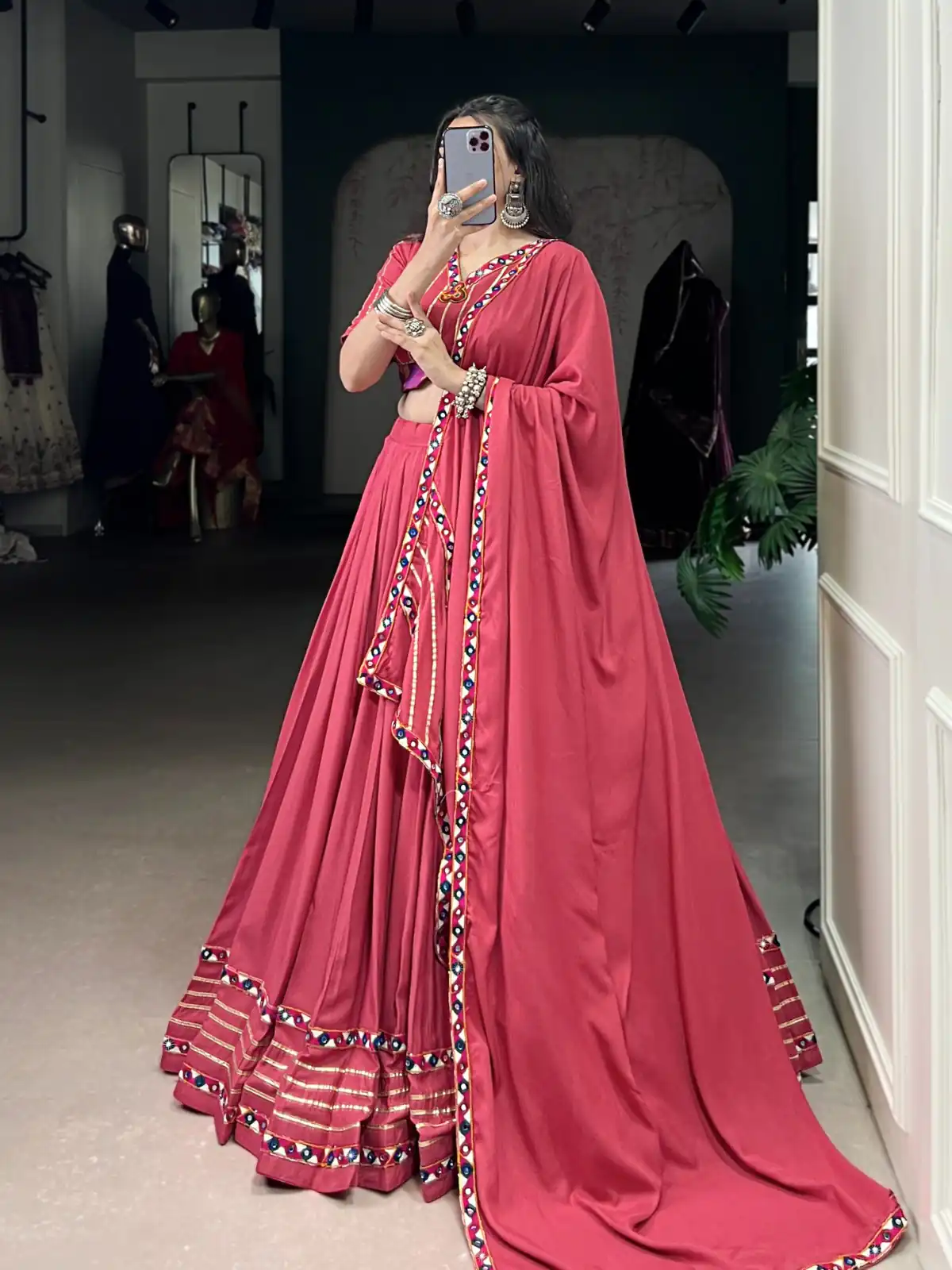 Dark Pink Rayon Mirror Gamthi Work Lehenga Choli | Lehenga, Bollywood Lehenga, Creative Lehenga, Designer Lehenga, Embroidered Lehenga, Party Wear Lehenga