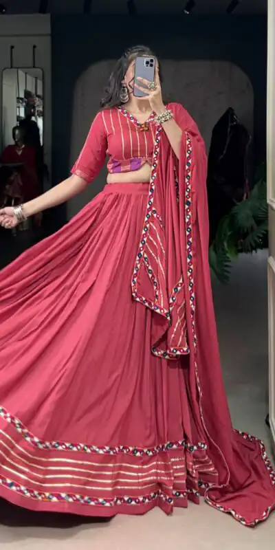 Dark Pink Rayon Mirror Gamthi Work Lehenga Choli | Lehenga, Bollywood Lehenga, Creative Lehenga, Designer Lehenga, Embroidered Lehenga, Party Wear Lehenga