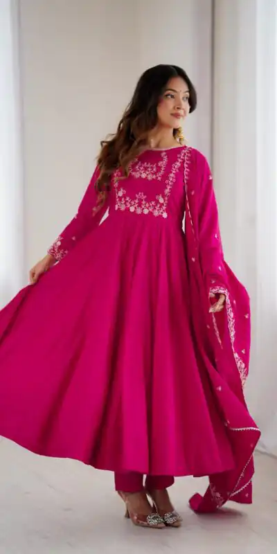 Dark Pink Roman Chanderi Silk Bead Work Salwar Suit | Jump Suits, Salwar suit, Casual Suits, Creative suits, Designer Suits, Palazzo Suits, Party Wear Suits, Patiala Suits, Straight Suits