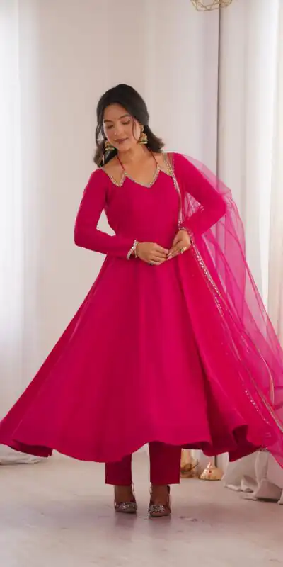 Dark Pink Soft Nylon Net Mirror Lace Work Anarkali Suit | Anarkali Suits, Bollywood Anarkali, Creative-Anarkali, Designer Anarkali, Embroidered Anarkali, Party Wear Anarkali