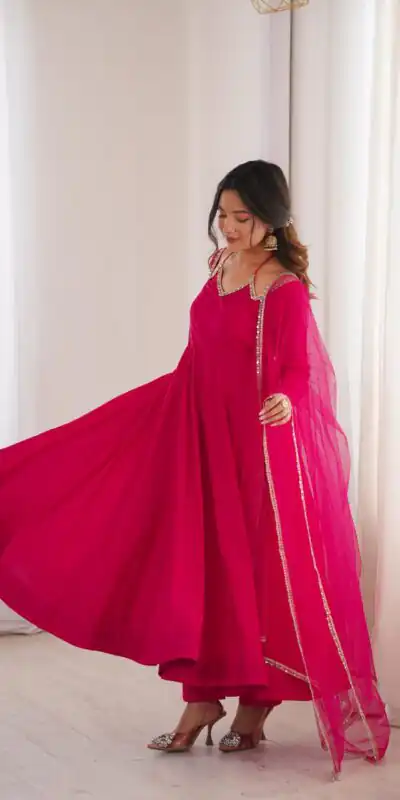 Dark Pink Soft Nylon Net Mirror Lace Work Anarkali Suit | Anarkali Suits, Bollywood Anarkali, Creative-Anarkali, Designer Anarkali, Embroidered Anarkali, Party Wear Anarkali