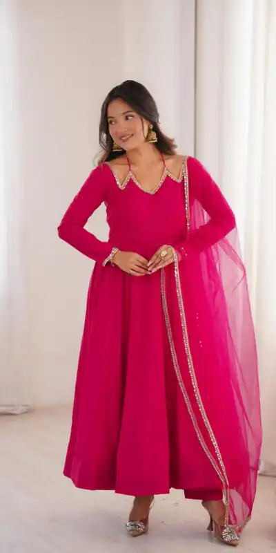 Dark Pink Soft Nylon Net Mirror Lace Work Anarkali Suit | Anarkali Suits, Bollywood Anarkali, Creative-Anarkali, Designer Anarkali, Embroidered Anarkali, Party Wear Anarkali