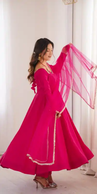 Dark Pink Soft Nylon Net Mirror Lace Work Anarkali Suit | Anarkali Suits, Bollywood Anarkali, Creative-Anarkali, Designer Anarkali, Embroidered Anarkali, Party Wear Anarkali