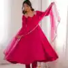 Dark Pink Soft Nylon Net Mirror Lace Work Anarkali Suit | Anarkali Suits, Bollywood Anarkali, Creative-Anarkali, Designer Anarkali, Embroidered Anarkali, Party Wear Anarkali