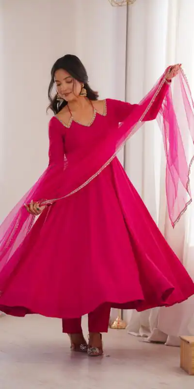 Dark Pink Soft Nylon Net Mirror Lace Work Anarkali Suit | Anarkali Suits, Bollywood Anarkali, Creative-Anarkali, Designer Anarkali, Embroidered Anarkali, Party Wear Anarkali