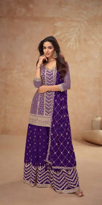 Dark Purple Chinon Sequence Work Salwar Suit | Jump Suits, Salwar suit, Casual Suits, Creative suits, Designer Suits, Palazzo Suits, Party Wear Suits, Patiala Suits, Straight Suits