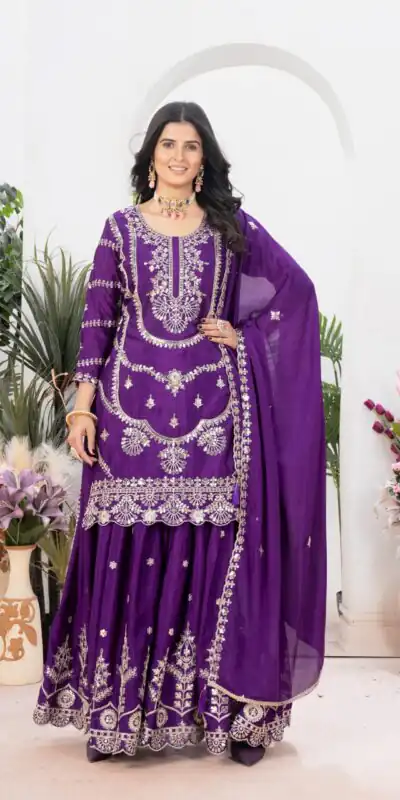 Dark Purple Chinon Silk Embroider Lace Work Salwar Suit | Jump Suits, Salwar suit, Casual Suits, Creative suits, Designer Suits, Palazzo Suits, Party Wear Suits, Patiala Suits, Straight Suits