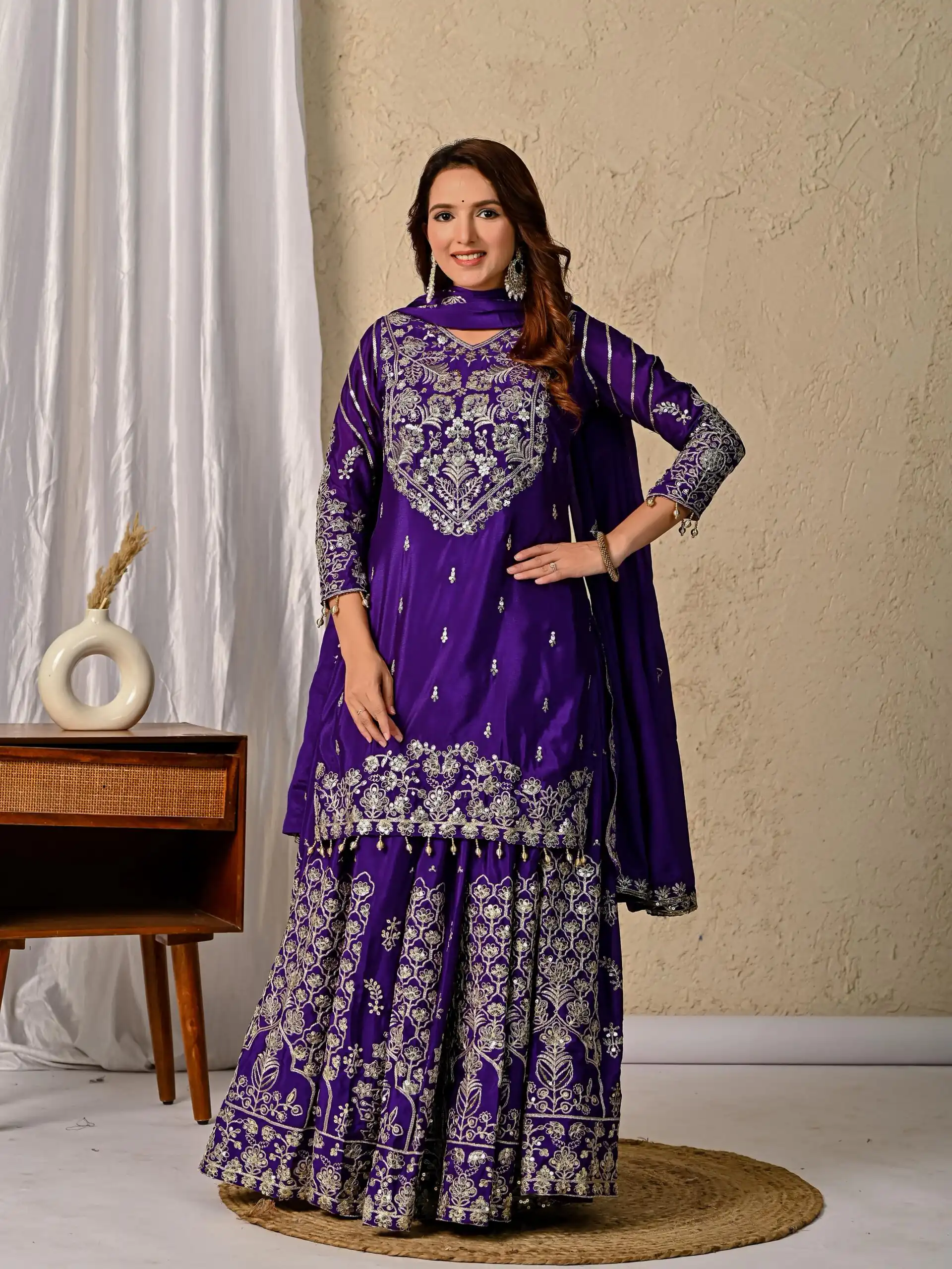 Dark Purple Chinon Silk Embroidery Zari Work Lehenga Choli | Lehenga, Bollywood Lehenga, Creative Lehenga, Designer Lehenga, Embroidered Lehenga, Party Wear Lehenga