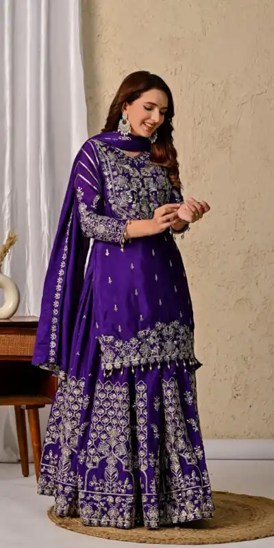 Dark Purple Chinon Silk Embroidery Zari Work Lehenga Choli | Lehenga, Bollywood Lehenga, Creative Lehenga, Designer Lehenga, Embroidered Lehenga, Party Wear Lehenga