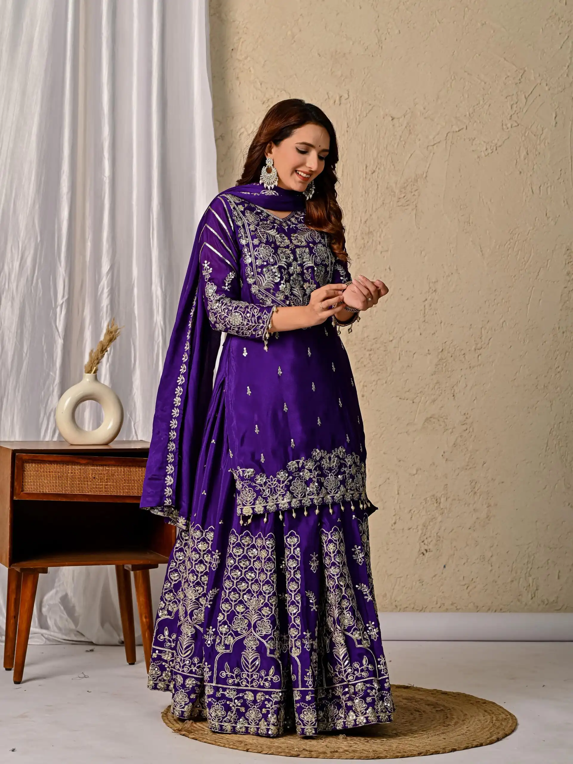 Dark Purple Chinon Silk Embroidery Zari Work Lehenga Choli | Lehenga, Bollywood Lehenga, Creative Lehenga, Designer Lehenga, Embroidered Lehenga, Party Wear Lehenga