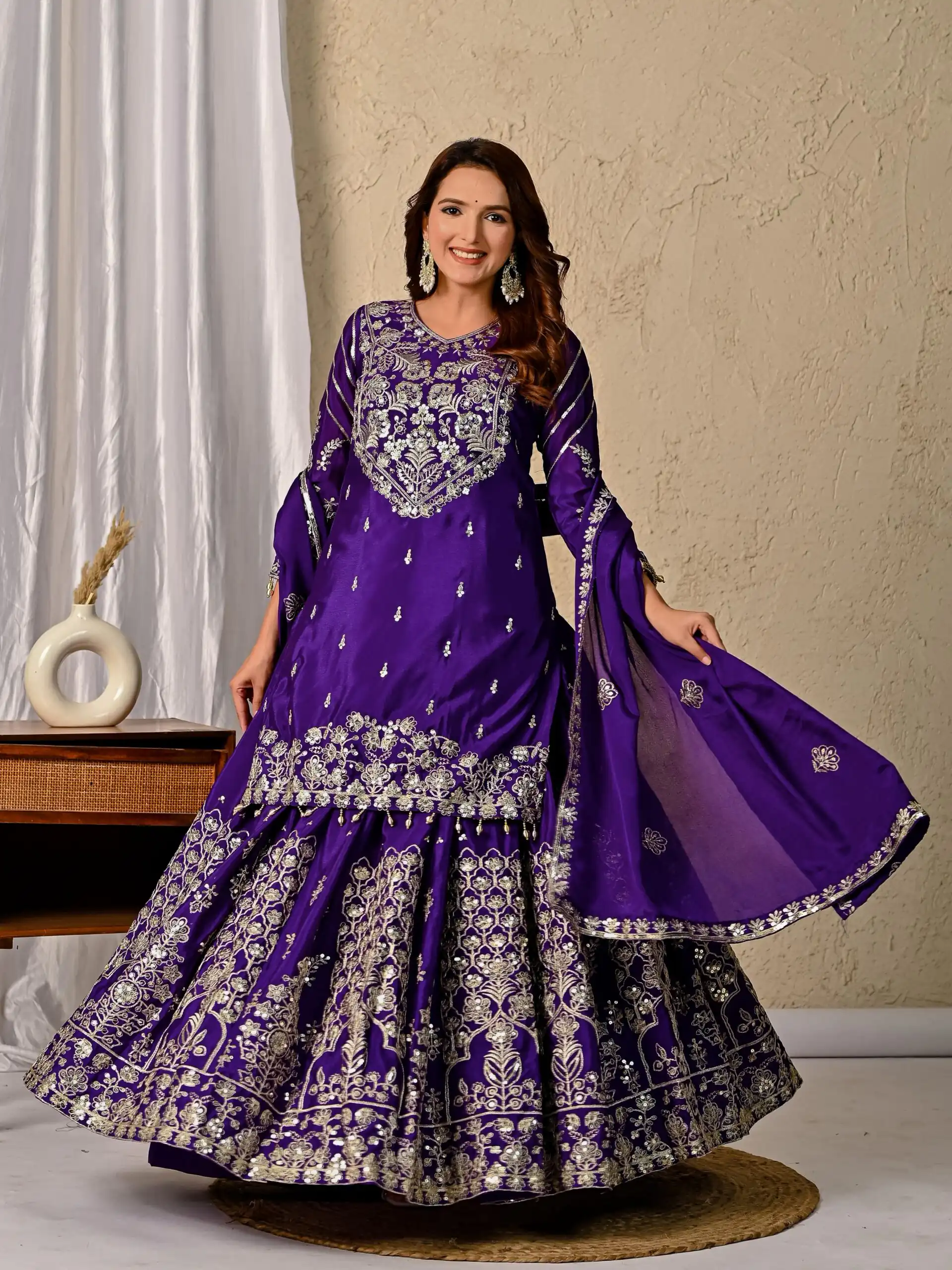 Dark Purple Chinon Silk Embroidery Zari Work Lehenga Choli | Lehenga, Bollywood Lehenga, Creative Lehenga, Designer Lehenga, Embroidered Lehenga, Party Wear Lehenga