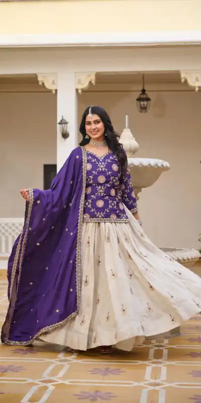 Dark Purple Pure Chinon Embroidery Work Lehenga Choli | Lehenga, Bollywood Lehenga, Creative Lehenga, Designer Lehenga, Embroidered Lehenga, Party Wear Lehenga