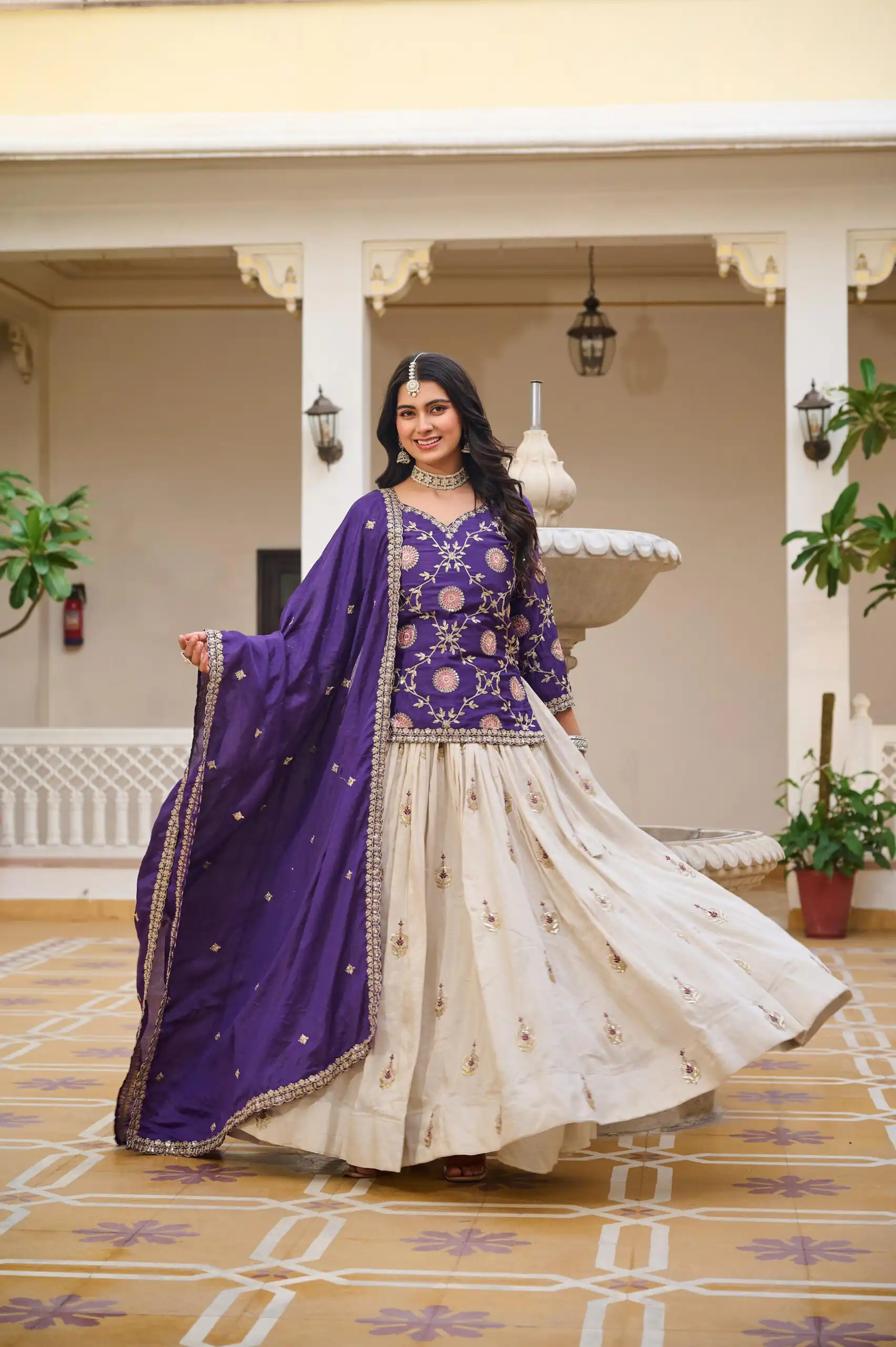 Dark Purple Pure Chinon Embroidery Work Lehenga Choli | Lehenga, Bollywood Lehenga, Creative Lehenga, Designer Lehenga, Embroidered Lehenga, Party Wear Lehenga
