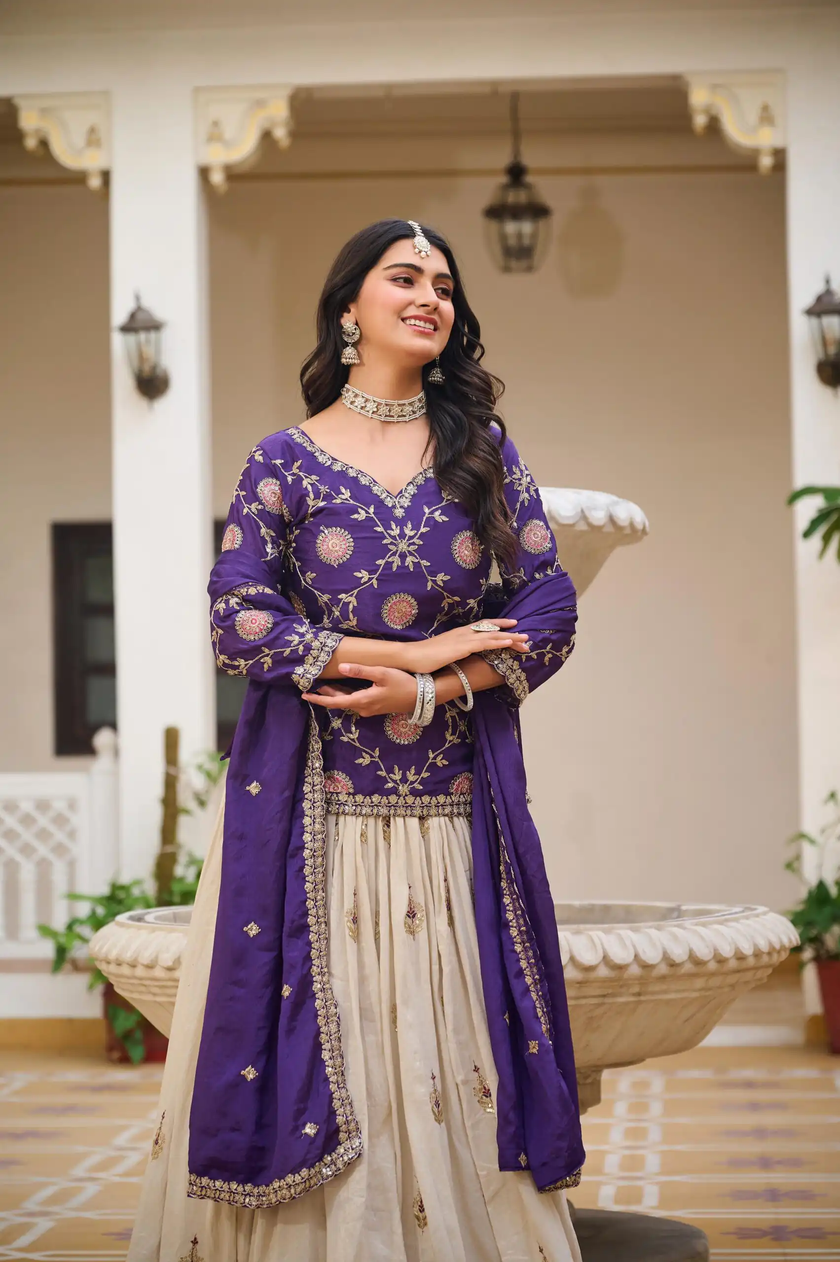 Dark Purple Pure Chinon Embroidery Work Lehenga Choli | Lehenga, Bollywood Lehenga, Creative Lehenga, Designer Lehenga, Embroidered Lehenga, Party Wear Lehenga