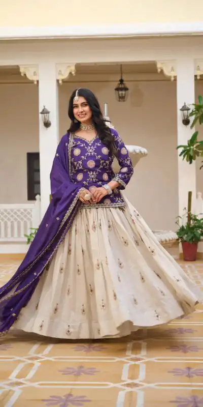 Dark Purple Pure Chinon Embroidery Work Lehenga Choli | Lehenga, Bollywood Lehenga, Creative Lehenga, Designer Lehenga, Embroidered Lehenga, Party Wear Lehenga