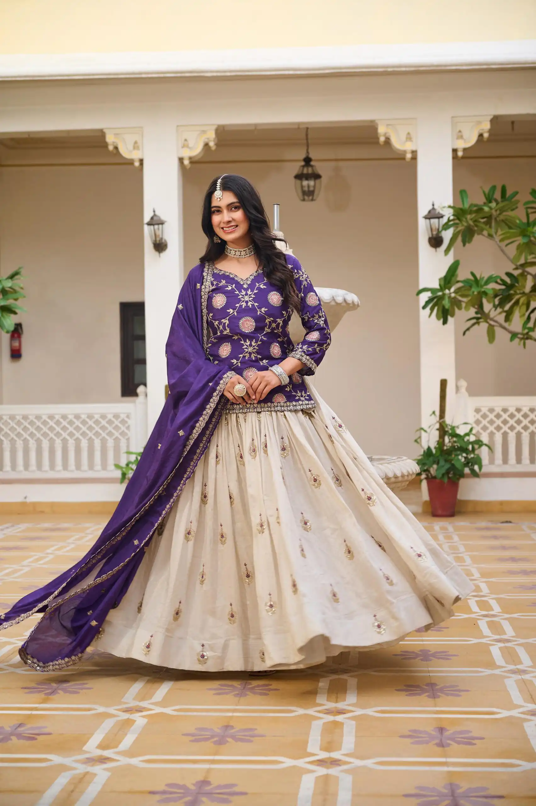 Dark Purple Pure Chinon Embroidery Work Lehenga Choli | Lehenga, Bollywood Lehenga, Creative Lehenga, Designer Lehenga, Embroidered Lehenga, Party Wear Lehenga