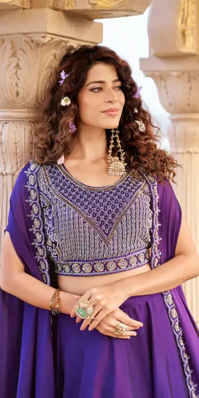Dark Purple Rangoli Silk Embroidery Work Lehenga Choli | Lehenga, Bollywood Lehenga, Creative Lehenga, Designer Lehenga, Embroidered Lehenga, Party Wear Lehenga