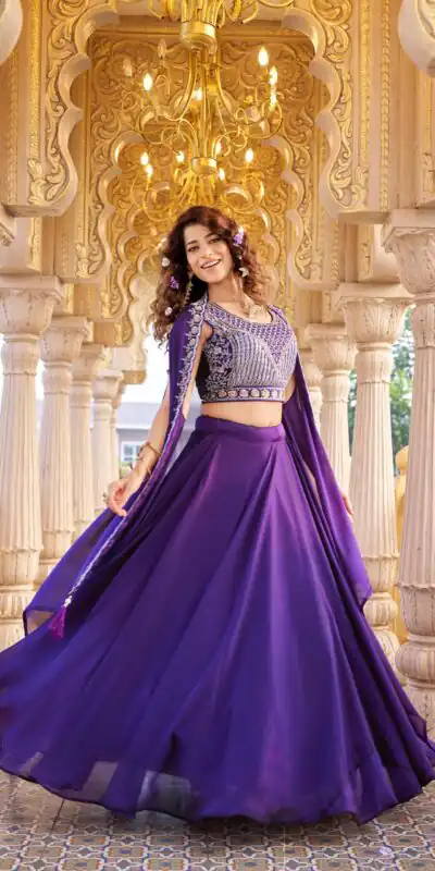 Dark Purple Rangoli Silk Embroidery Work Lehenga Choli | Lehenga, Bollywood Lehenga, Creative Lehenga, Designer Lehenga, Embroidered Lehenga, Party Wear Lehenga