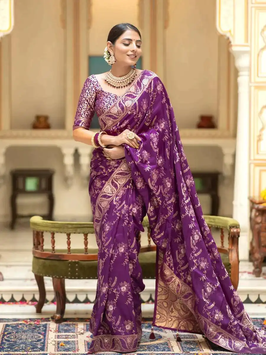 Dark Purple Soft Litchi Silk All Over Weaving Saree | Sarees, Bollywood Sarees, Creative Sarees, Designer Sarees, Embroidered Sarees, Ethnic Saree, Modern Digital sarees, Party Wear Sarees