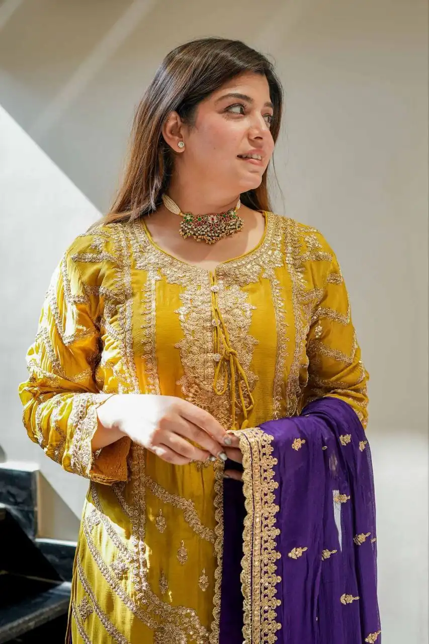 Darling Yellow Chinon Silk Embroider Work Salwar Suit | Jump Suits, Salwar suit, Casual Suits, Creative suits, Designer Suits, Palazzo Suits, Party Wear Suits, Patiala Suits, Straight Suits