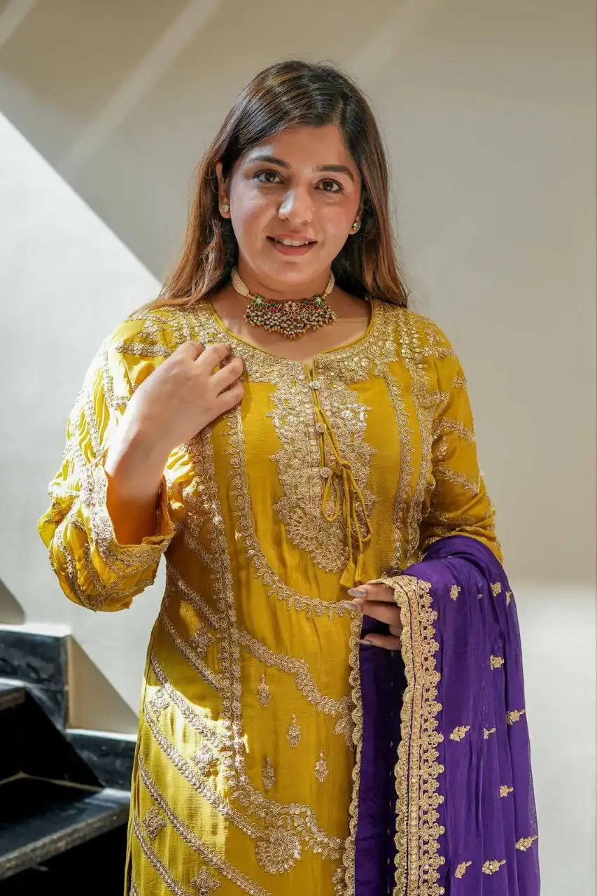 Darling Yellow Chinon Silk Embroider Work Salwar Suit | Jump Suits, Salwar suit, Casual Suits, Creative suits, Designer Suits, Palazzo Suits, Party Wear Suits, Patiala Suits, Straight Suits