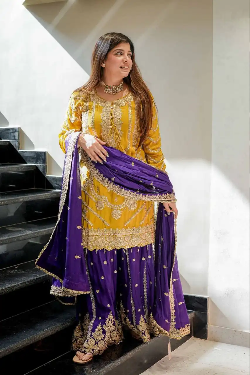 Darling Yellow Chinon Silk Embroider Work Salwar Suit | Jump Suits, Salwar suit, Casual Suits, Creative suits, Designer Suits, Palazzo Suits, Party Wear Suits, Patiala Suits, Straight Suits
