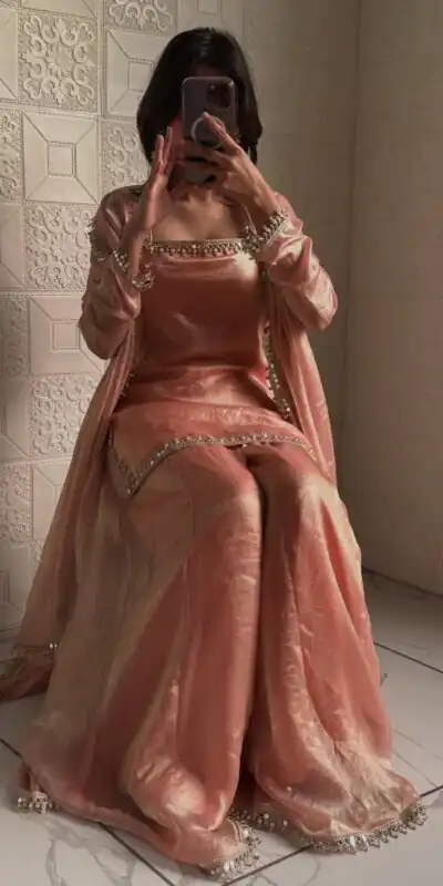ZB 5063 Peach Fandy Silk Salwar Suit with Embroidery Work. Wedding, Party, Festive, Events Now at just ₹1949. Delivery 4-6 Working Days. Shop now. | Jump Suits, Salwar suit, Casual Suits, Creative suits, Designer Suits, Palazzo Suits, Party Wear Suits, Patiala Suits, Straight Suits