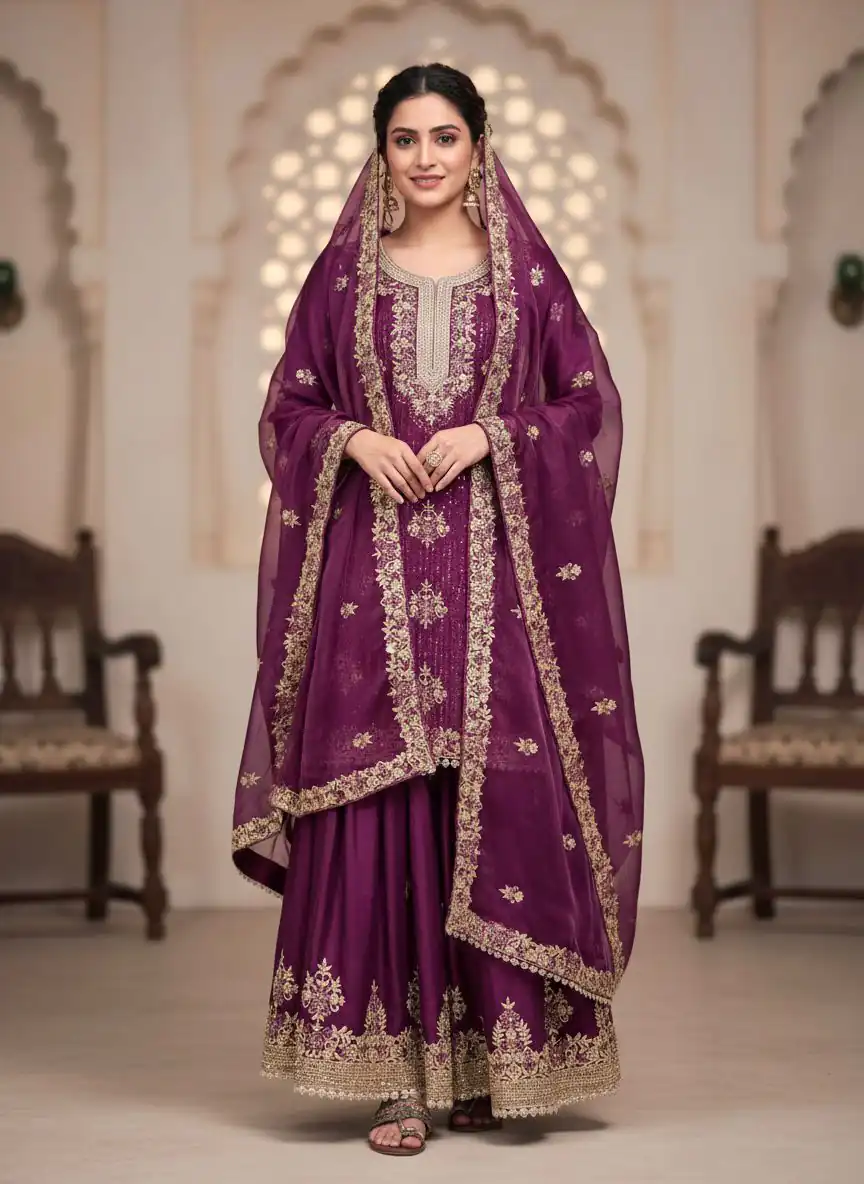 Fair Wine Organza Silk Embroider Cut Work Salwar Suit | Jump Suits, Salwar suit, Casual Suits, Creative suits, Designer Suits, Palazzo Suits, Party Wear Suits, Patiala Suits, Straight Suits