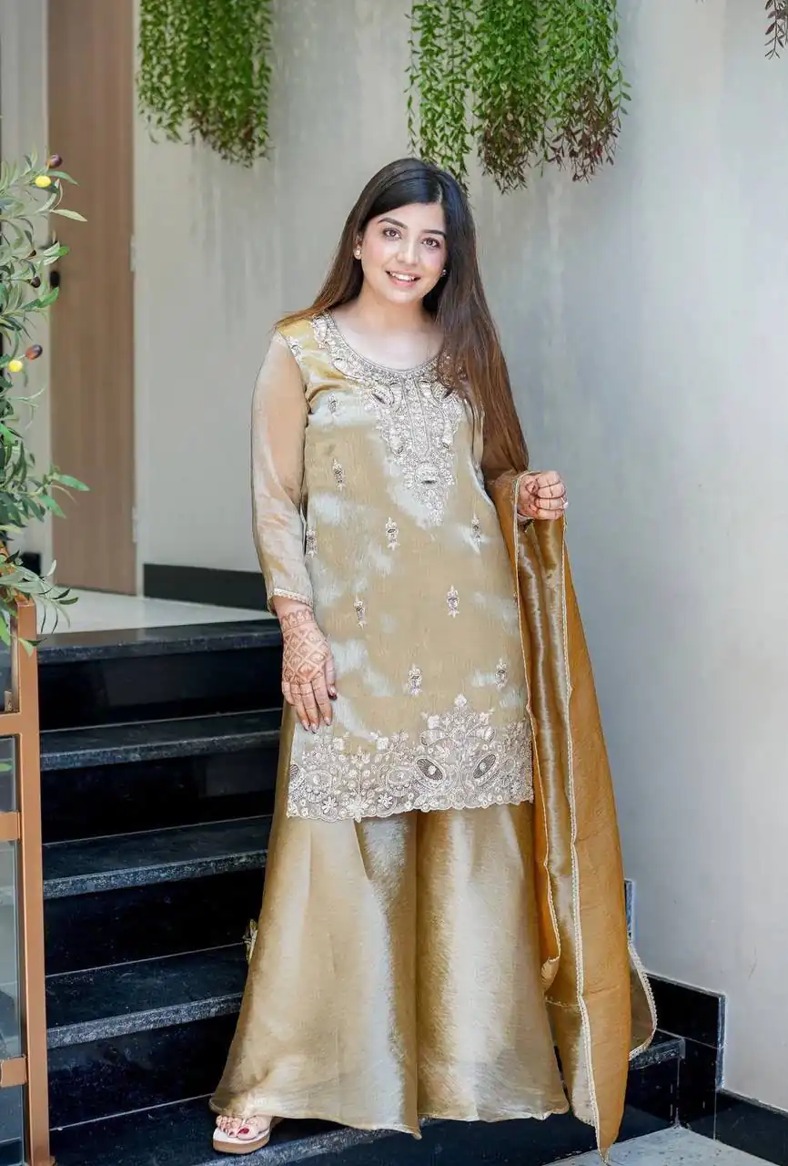 DC 114 Chiku Fandy Satin Salwar Suit with Embroidery Work & Lace Work. Exclusive Offer ₹1899. Delivery 4-6 Working Days. Shop now. | Jump Suits, Salwar suit, Casual Suits, Creative suits, Designer Suits, Palazzo Suits, Party Wear Suits, Patiala Suits, Straight Suits