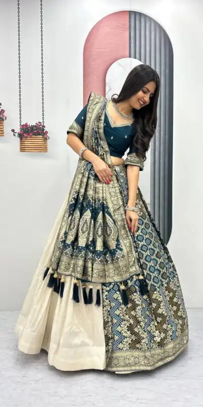 PC 560 Teal in Jacquard Silk Designer Work Lehenga Choli . Introductory Price ₹3249. Delivery 4-6 Working Days. Shop now. | Lehenga, Bollywood Lehenga, Creative Lehenga, Designer Lehenga, Embroidered Lehenga, Party Wear Lehenga